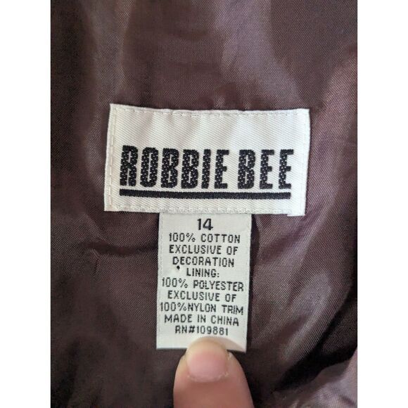 Vintage Robbie Bee Dress 14 Brown Blue Embroidered Floral Sundress Ribbon Y2K - Picture 6 of 7